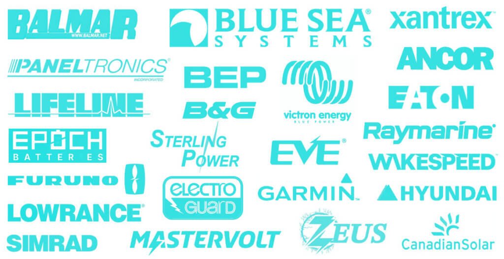 A collection of logos from various companies, predominantly in turquoise and white colors, displayed against a light background.